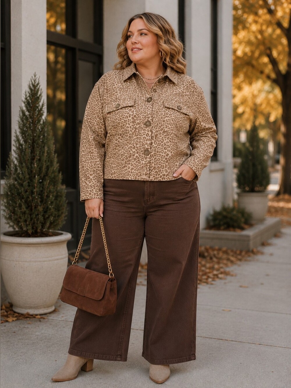 TORRID Watermark Leopard Ginger Root Stretch Twill Cropped Utility Jacket